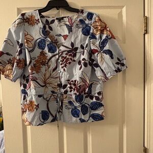 Talbots Floral Blouse - Blue and Brown